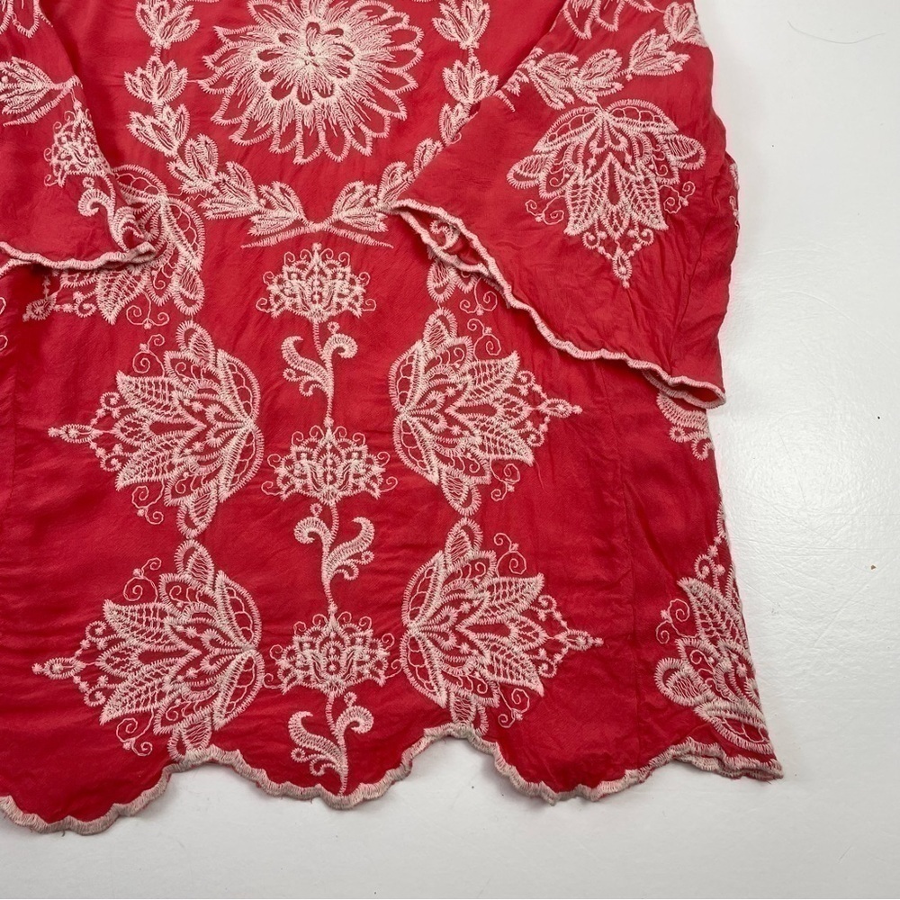 Solitaire Coral‎ Embroidered Blouse Women Size Large - Picture 3 of 9